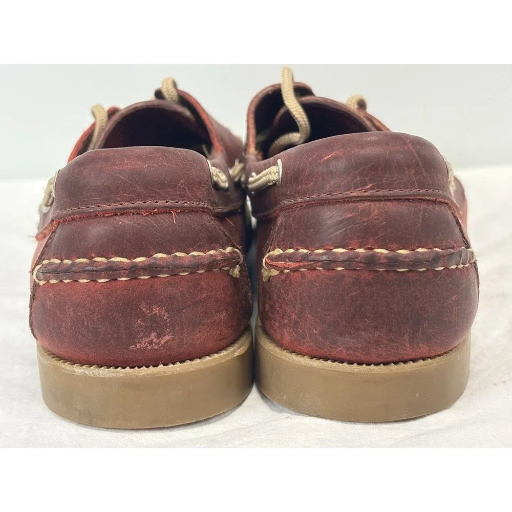Allen Edmonds Harbour Leather Boat Shoes Men's 8.5 D Red Lace Up Preppy
